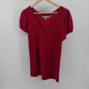 Old Navy Womens XL Red Wool Blend Puff Sleeve‎ Knit Top Careercore Preppy